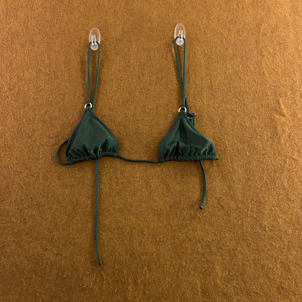 Aerie Womens Small Green Ribbed Halter Triangle Bikini Top New